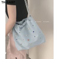 Small fragrant style denim bag women 2023 new trendy diamond chain bucket all-match large capacity shoulder Messenger