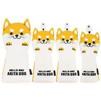 “》{ Cute Dog Golf Club Headcover Driver Fairway Wood Hybrid Putter ชุดกันน้ำหนังที่มีแท็กตัวเลขเคสลายการ์ตูนสัตว์