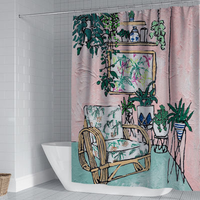 Maiden Pink Nordic Illustration Waterproof Mold-proof Shower Curtain Printed Bathroom Curtain Cortinas De Modern Design