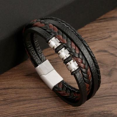 Hot New Leather Bracelet Classic Hand-Woven Multilayer Leather Men Bracelets Punk Bangle Fashion Jewelry Gifts Size 19/21/23cm