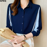 AFEG new Korean fashion loose and versatile hit color chiffon long-sleeved blouse for women 105