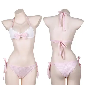 Japanese Women lolita cute striped bra Brief set chiffon Ruffle Underwear  Studen