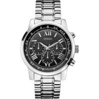 นาฬิกาข้อมือผู้ชาย GUESS Black Dial Silver Tone Stainless Steel Bracelet Men Watch W0379G1