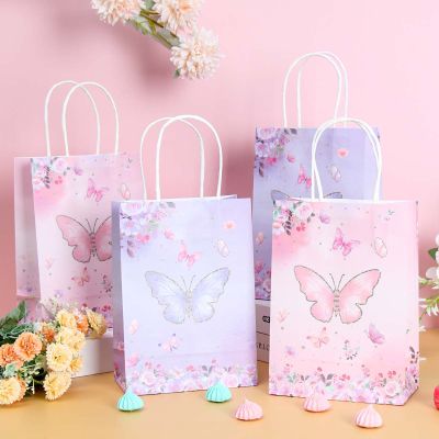 4pcs Butterfly Gifts Bag Kraft Paper Cupcake Packaging Wedding Birthday Party Baby Shower Decoration DIY Carton Candy Box Bags Gift Wrapping  Bags