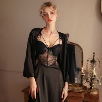 Beautiful Yarn New Style Sexy Set Deep V Sexy Lace Perspective Sexy Pajamas Split Sexy Pajamas For Women