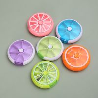 【YF】 Portable Mini 7-grid Medicine Box Fruit Circular Rotating Transparent Tablet Sub Packaging pill box