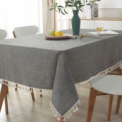 Solid Tassel Tablecloth Japan Style Linen and Cotton Table Cloth Dining Table Cover Toalha De Mesa for Kitchen Mantel Mesa