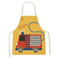 Kitchen Cooking Apron Rainbow Print Aprons Cartoon Car Crane Fire Engine Women Sleeveless Kids Apron Pinafores Children Aprons