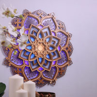 Mandala Yoga Room Night Light Wooden Hanging Carved Wall Lights Multilayered LED Lamp Photography Gifts Home Decoration