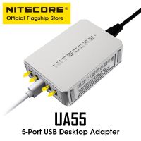 NITECORE อะแดปเตอร์ UA55หลายการชาร์จพอร์ต USB 50W USB ความเร็วสูงชาร์จเร็วสำหรับ5อุปกรณ์แท็บเล็ตโทรได้สายไฟ AC