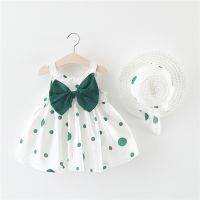 Big Bow Baby Dress Lovely Summer Infant Baby Girl Clothes Cute Dot Sleeveless Cotton Toddler Dresses Sunhat Newborn Clothing Set