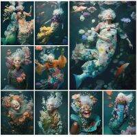 แฟชั่น Mermaid Benthic สิ่งมีชีวิตโปสเตอร์ Wall Art ภาพวาดผ้าใบตกแต่งบ้านภาพผนังสำหรับห้องนั่งเล่น Unframed