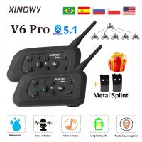 XINOWY V6 PRO รถมอเตอร์ไซค์เฮดเซ็ตอินเตอร์คอมหมวกกันน็อคบลูทูธ1200M Interphone สำหรับ6ผู้ขับขี่กันน้ำเครื่องเล่นเพลง