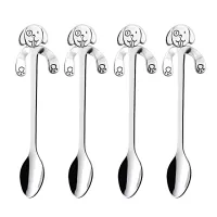 Behogar 4PCS 11.6/13.8 cm Stainless Steel Puppy Dog Tea Coffee Ice Cream Spoon Teaspoon Tableware Home Kitchen Office Bar Party