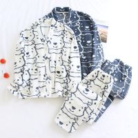 Winter Flannel Couple Pajamas Sets Thick Warm Home Clothing  Sleepwear Plus Velvet Female Nightgown Suit New Pyjama Femme Pijama