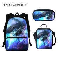 Twoheartsgirl 2022 Children School Bags Pencil Case Lunchbox 3 Pcsset Frost Dragons Print Teenager Satchel Sac a Main Bolsa