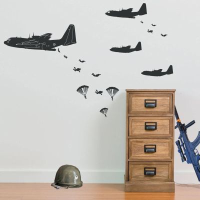 [24 Home Accessories] Air Assault ทหารเฮลิคอปเตอร์ทหารสงครามสติ๊กเกอร์ไวนิลที่ถอดออกได้สติกเกอร์รูปลอกผนังห้องนั่งเล่นห้องเด็กภาพจิตรกรรมฝาผนังโซฟา WL216