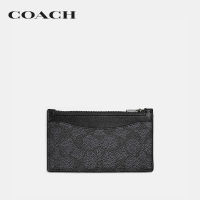 COACH ที่ใส่การ์ดผู้ชายรุ่น Zip Card Case In Signature Canvas สีเทา C0985 CHR