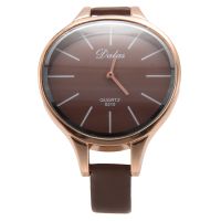 Dalas Arch Rose Gold Coffee Leather Ladies Women Slim Bracelet Quartz Wrist Watch