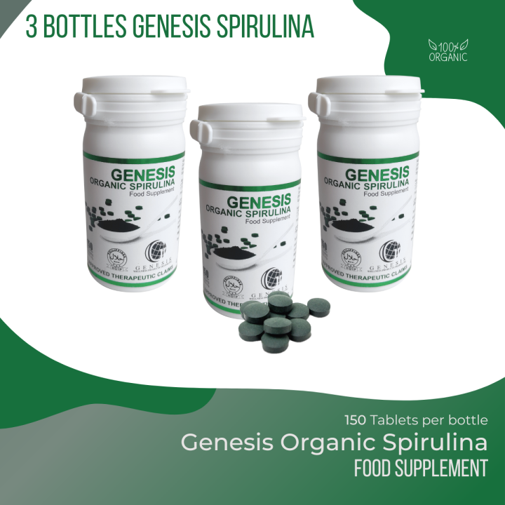 Genesis Organic Spirulina 3 Bottle Super food Antioxidants FDA