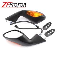 1Pair Motorcycle Rear View Mirrors Side Rearview+Integrated Turn Signals Amber Light For Aprilia RSV 1000 RSV1000 2004-2008