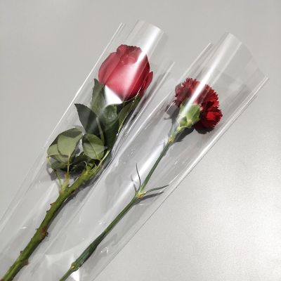 ถุงดอกทิวลิปแบบดอกทิวลิปแบบดอกเดียว100ชิ้นร้านดอกไม้การห่อดอกไม้ช่อดอกไม้ถุงพลาสติกโปร่งแสง OPP ขอบคุณถุงซานตา