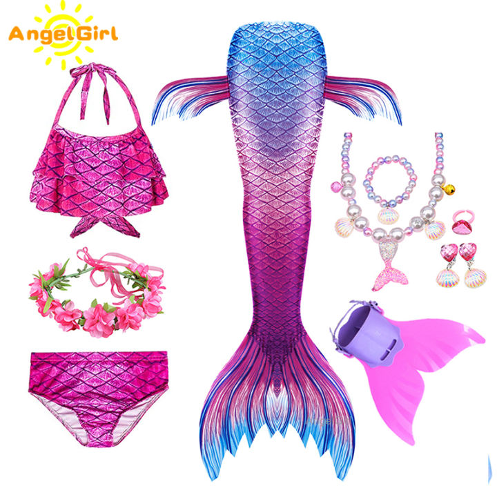 AngelGirl  Mermaid Tail Girls Colorful Child Cosplay Costume for Birthday Party Mermaid Tail Bikini Swimwear Christmas Gifts