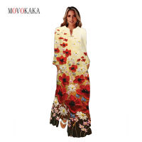 MOVOKAKA Woman Spring Autumn Elegant Long Dress Party Holiday Beach Casual Flowers Printed Vestidos Long Sleeve Vintage Dresses