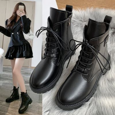 Autumn/winter 2021 lace-up boots boots Martin short tube short boots boots female British low heel side with buckles for womens shoes