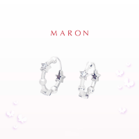 MARON✨ [ของแท้] Feo Stars Hoop Huggie Earrings เงินแท้925 ชุบ White Gold ต่างหูห่วง พลอยเพทายสีขาว