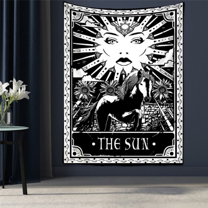 black-tapestry-wall-hanging-psychedelic-sun-tarot-card-hippie-astrology-divination-witchcraft-background-wall-room-boho-decor