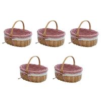 5X Wicker Basket Gift Baskets Empty Oval Willow Woven Picnic Basket with Handle Wedding Basket Small