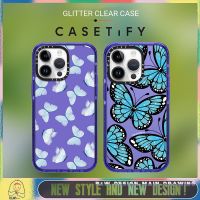 【Glitter CASETiFY】 INS Art Butterfly Phone Case Compatible for iPhone 14 13 12 11 Pro Max Case Transparent Shockproof Protective Hard Back Acrylic Cover