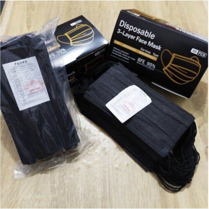 MASKER 3 PLY EARLOOP HITAM ISI 50PCS PER BOX | Lazada Indonesia