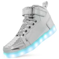 Men Led Luminous Shoes Women High-Top Charging Glowing Sneakers Children USB Rechargeable Shuffle Dance Shoes Size 25-46