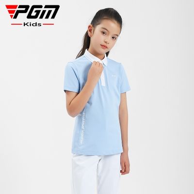 PGM Childrens Golf Clothing Girls Summer Sports Short Sleeve T-Shirt Comfortable Skin-Friendly Fabric Trendy Brand Design golf