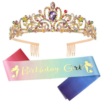 Birthday Tiaras for Girls Birthday Crown Sash Girl Princess Birthday Party Decorations Gifts