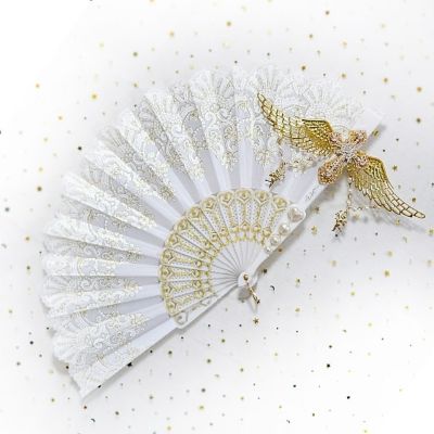 ♝  The fan lolita cross angel wings folding fan precious stones and pearls