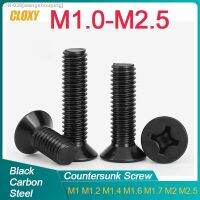 ✧✙ 50/ 100pcs M1 M1.2 M1.4 M1.6 m1.7 M2 M2.5 Mini Small Black Steel Cross Phillips Flat Head Countersunk Head Screw