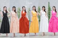 M23-044 Maxi Dress แม็กซี่เดรสแขนกุด ข้างเอวมีสายผูกซิปหลัง