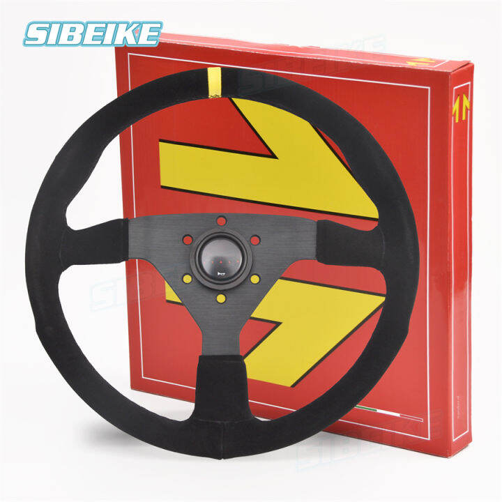 Jdm Italy Black Suede Leather Drift Sport Steering Wheel 14 Inci 350mm Universal Racing Car