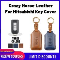 คุณภาพสูง Crazy Horse หนังสำหรับ Mitsubishi Key Cover Remote Key Case พร้อม Key Holder Fod Keychain Creative Alloy โลหะ Montero Sport Montero Sport Mirage Adventure Pajero Lancer Strada L300 Montero Galant Canter ASX Fuzion Eclipse L200