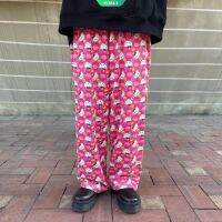 COD SDFGDERGRER Spring and Autumn New Wide Leg Pants Sanrio HelloKitty Cute Loose Casual Home High Waist Drape Casual Pants Fashion Printed