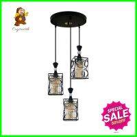 ไฟช่อ CLASSIC EVL HG-33007 ดำ/ชา 3 หัวCLASSIC PENDANT LAMP EVL HG-33007 BLACK/LIGHT BROWN 3-LIGHT **บริการเก็บเงินปลายทาง**