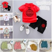 New Baby boy Chinese Style Short Sleeved Suit Sleeveless Clothes Tranditional CNY Shirt New Year Tang Suit 2Pcs