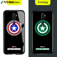 สำหรับ OPPO A9 2020 A5 2020เคสมือถือส่องสว่างเรืองแสงในที่มืด Marvel Avenger โลโก้ซูเปอร์ฮีโร่เคสมันวาวสไปเดอร์แมนไอรอนแมนกระจกเทมเปอร์ธอร์ปลอกฝาหลัง