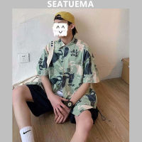 SEATUEMA  เกาหลีคู่ผ้าฝ้ายการ์ตูนเสื้อพิมพ์ลายผู้ชายและผู้หญิงเสื้อเชิ้ตผู้ชายแฟชั่นเสื้อผู้ชายเสื้อวินเทจเสื้อเชิ้ตชายเสื้อเสื้อฮาวายเสื้อลายดอก