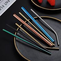 Colorful 304 Stainless Steel Straws Reusable Straight Bent Metal StrawCleaner Brush Bar Home Party Drinking Accessory Barware