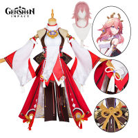 Yae Miko เครื่องแต่งกายคอสเพลย์อะนิเมะเกม Genshin ผลกระทบ Yae Miko Genshin คอสเพลย์วิกผมชุดชุดฮาโลวีน Yae เครื่องแต่งกายสำหรับผู้หญิง