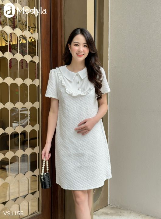 MEDYLA - Váy bầu mùa hè gấm trắng thiết kế sang trọng cho bầu đi ...